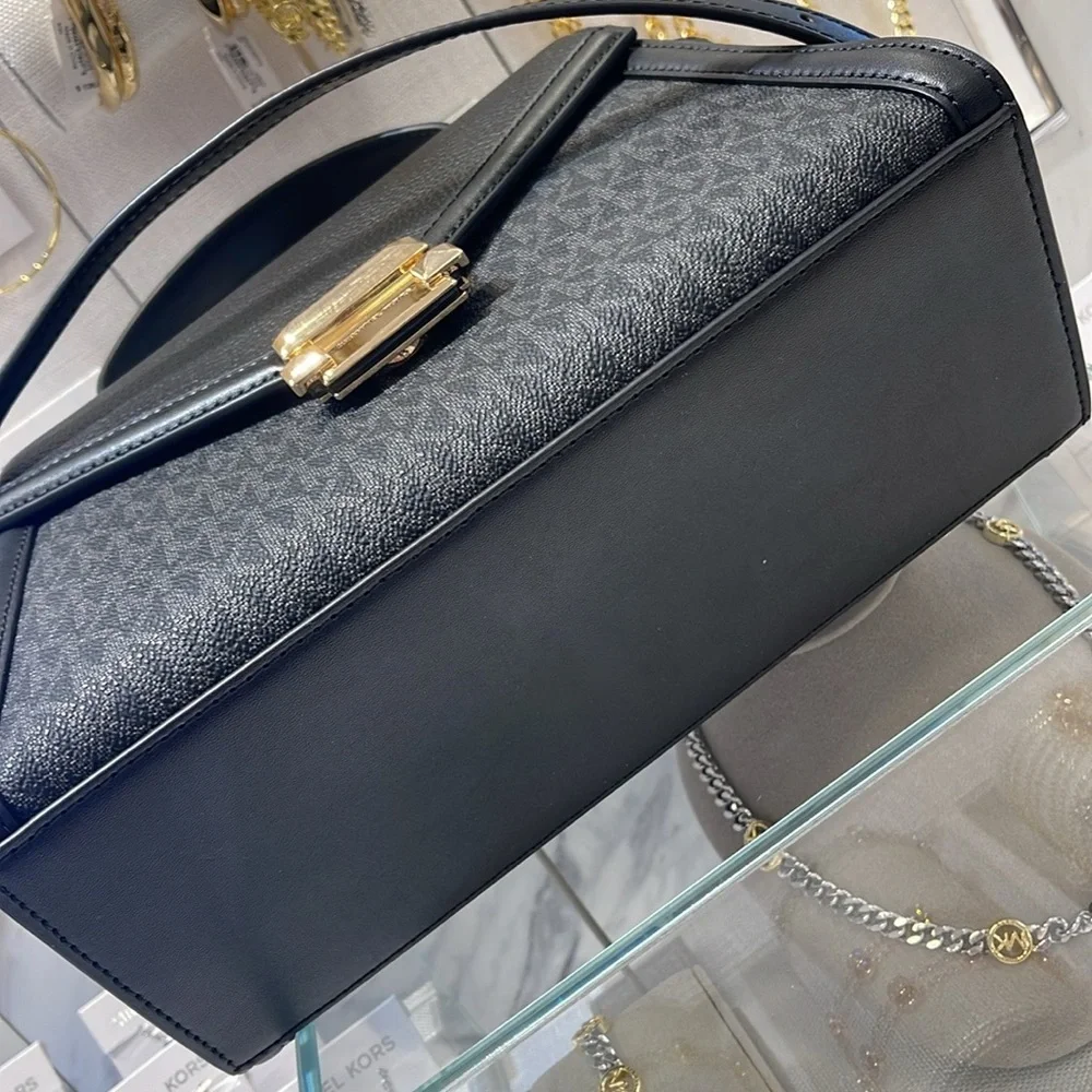 Michael Kors Whitney Medium Leather Flap Signature Satchel Shoulder Crossbody